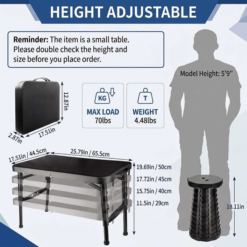 KPR Portable Camping Table and Stool Set, Ultralight Folding Beach Table