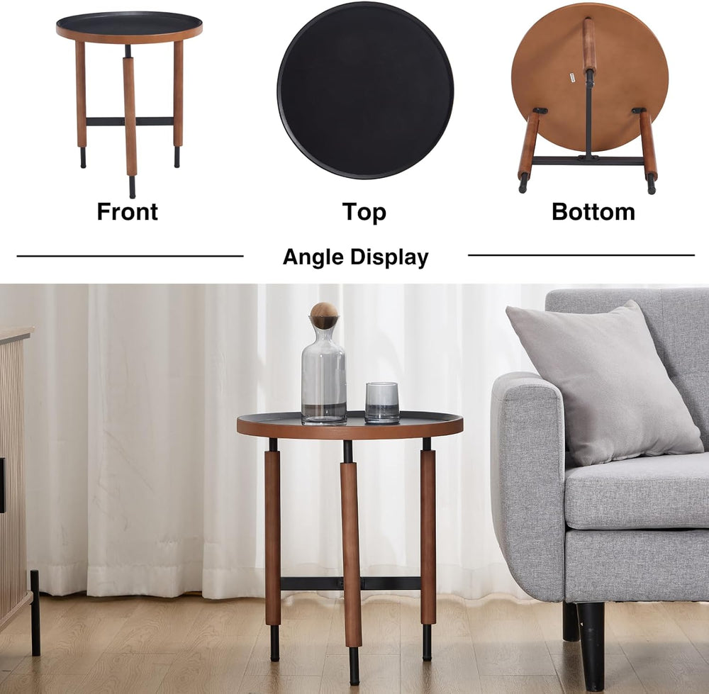 DUOMAY Modern Round Wood Side Table, 19.5'' Wide End Table with T-Sha...