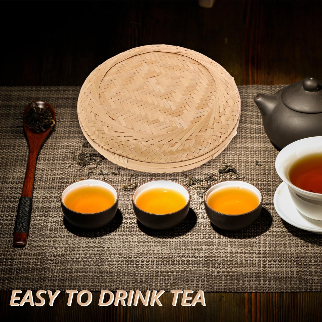 BESTOYARD Bamboo Tea Cake Box, 8.46x8.46x2.16in Woven Storage Organizer for Puerh Tea, Traditional Chest for Home & Kitchen