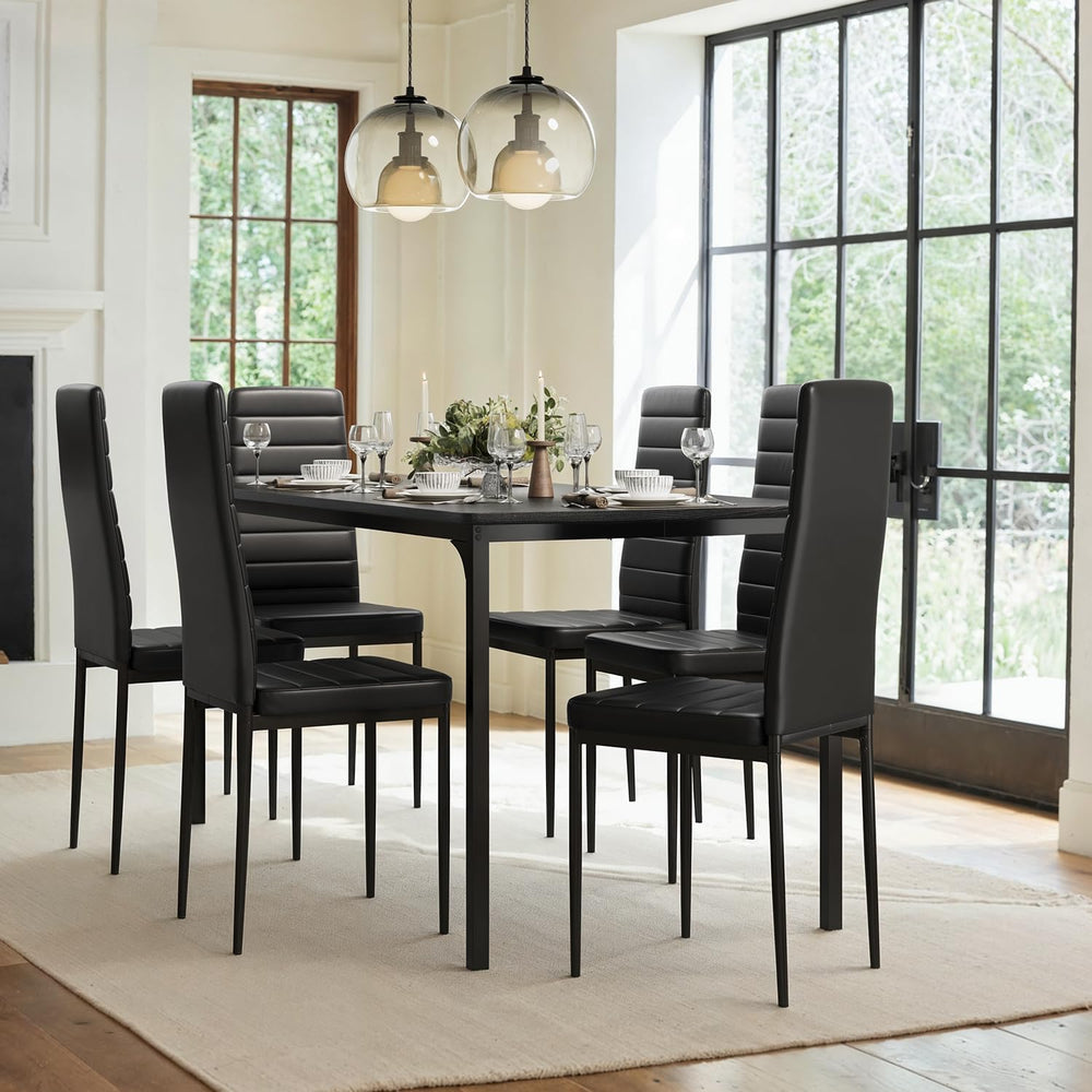 Gizoon 7-Piece Dining Table Set for 6, 63" Kitchen Table & PU Chairs...
