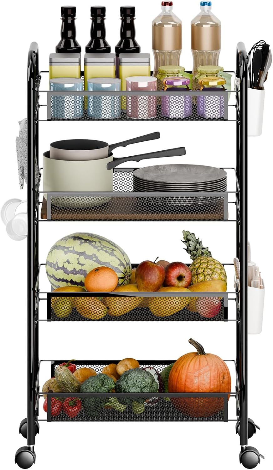 5-Tier Stackable Metal Wire Storage Basket with Wheels – 360° Swivel Casters,...