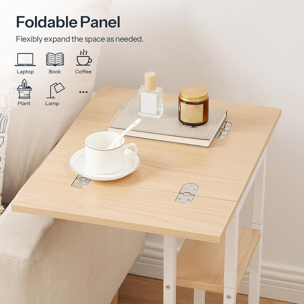HOOBRO Foldable C Shaped End Table, C Shaped Side Table with Storage Shelf, Small Snack Table, Slide Under Couch Table for Sofa, Living Room Bedroom Small Spaces Easy Assembly, Natural WN29SF01