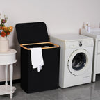 efluky Laundry Hamper with Lid, Trio Laundry Hamper with 3 Removable Bags, 3 Section Laundry Basket with Bamboo Handles for Bathroom, Bedroom & Laundry Room, 160L Black