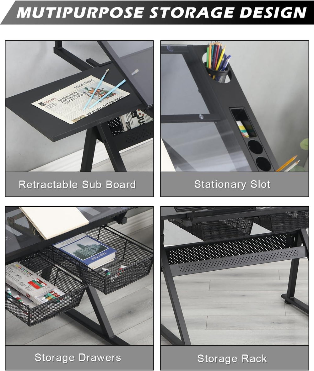 Adjustable Drafting Table for Artists - Drawing Table with Storage for Artwor...