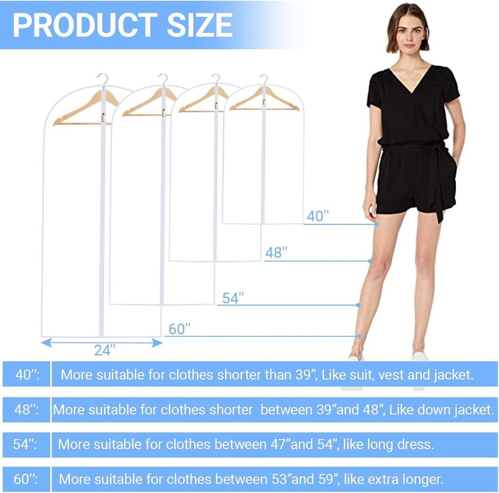 Garment Bags for Hanging Clothes 24'' x 55'' (Set of 12) Coat Covers for Closet Foldable Washable Dress Bags for Hanging Clothes for Long Dress Dance Costumes Suits Gowns Coats