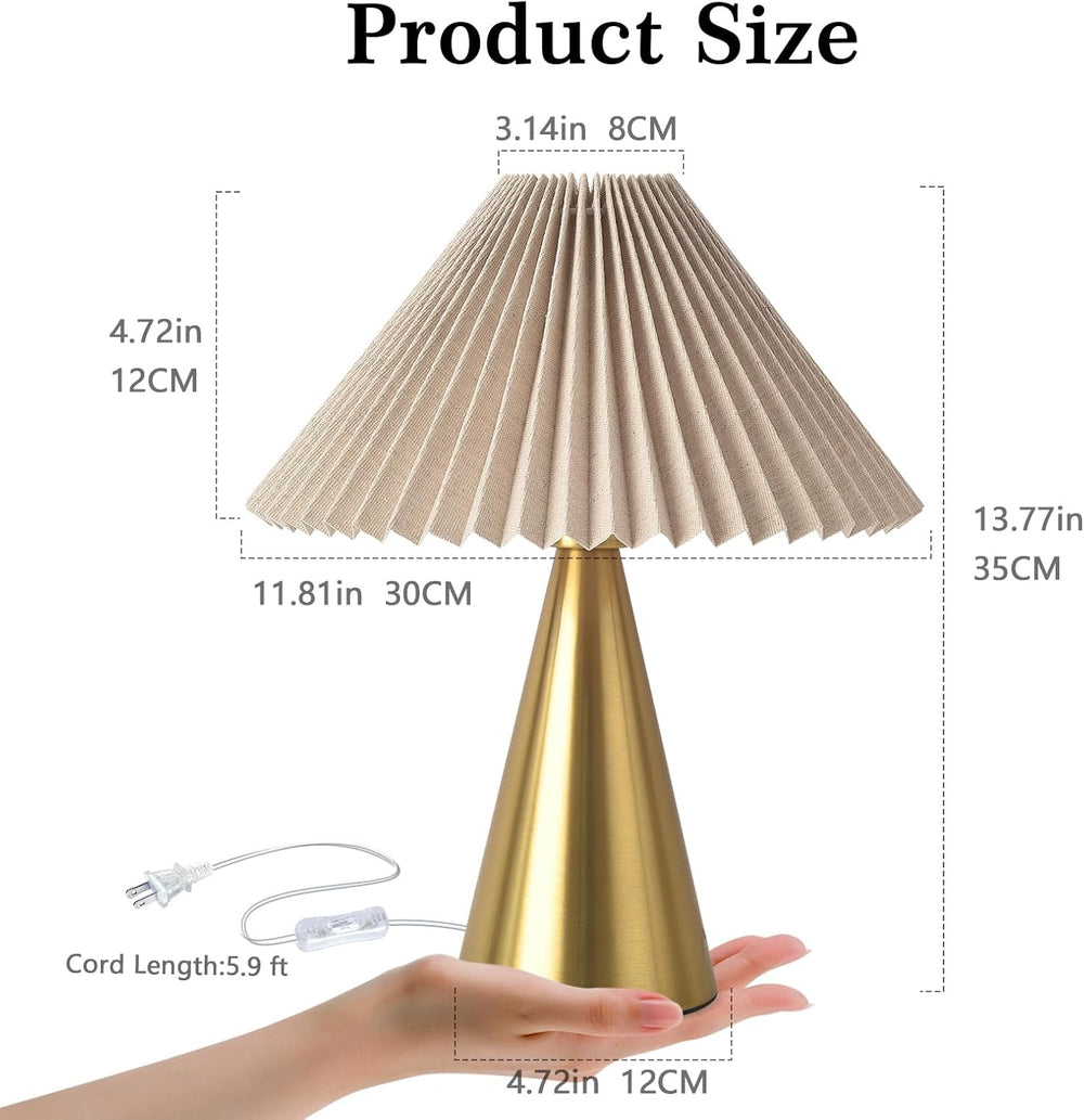 Ziqqeelam Gold Small Table Lamp, Cute Table Lamp, Pleated Table Lamp,Brass Go...