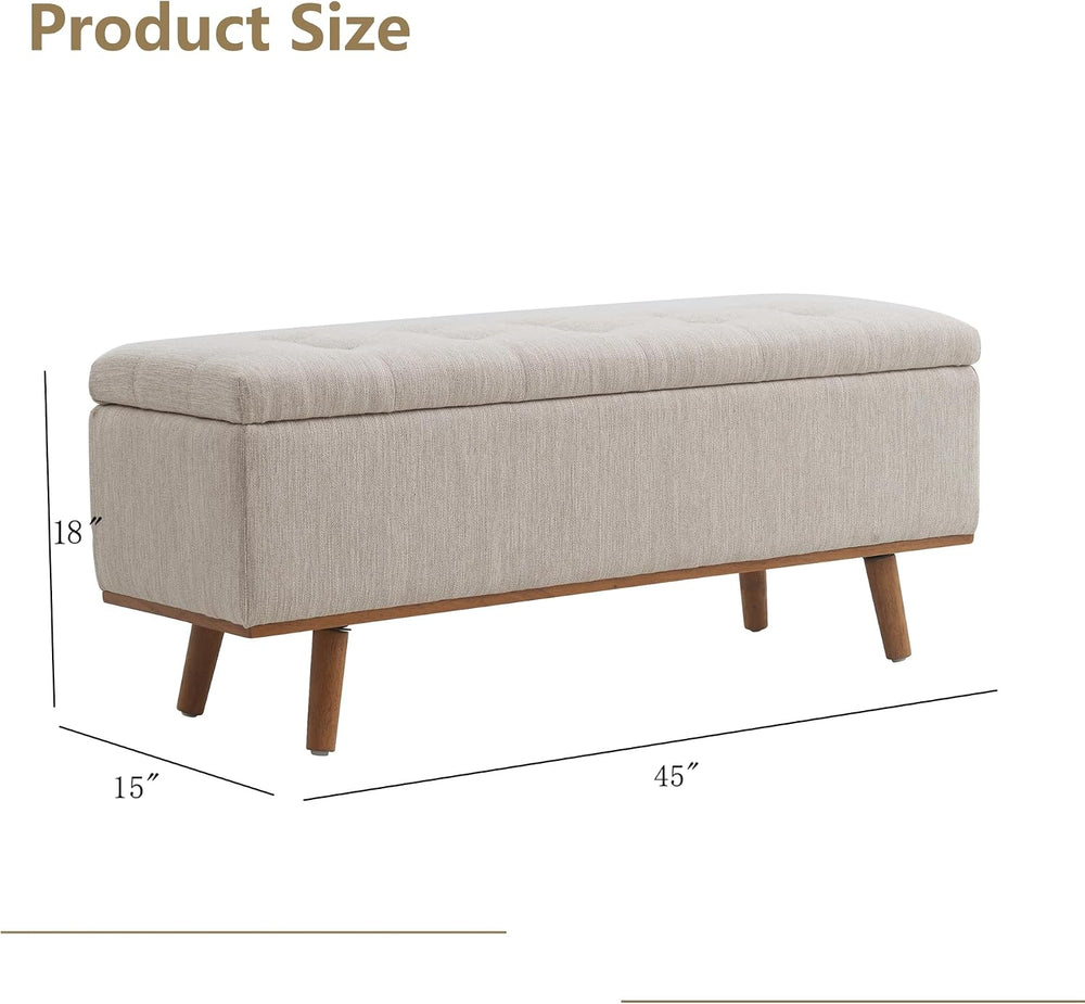 Storage Ottoman Bench, 45" End of Bed Bench, Beige | Hidden Storage Spac...
