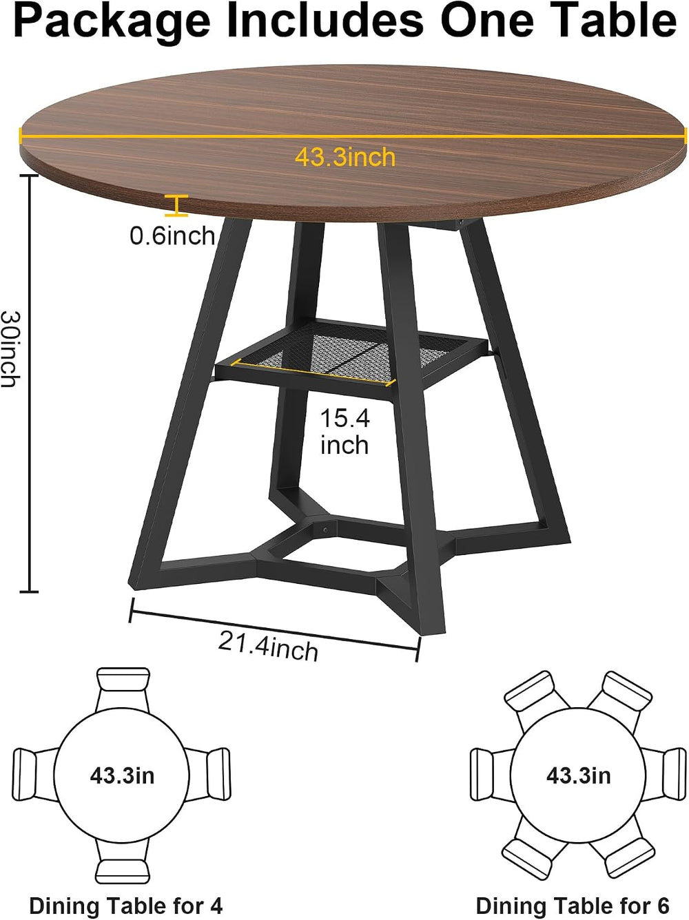 knoworld Round Dining Table for 4, Kitchen Tables Dining Room Circle Dinner T...