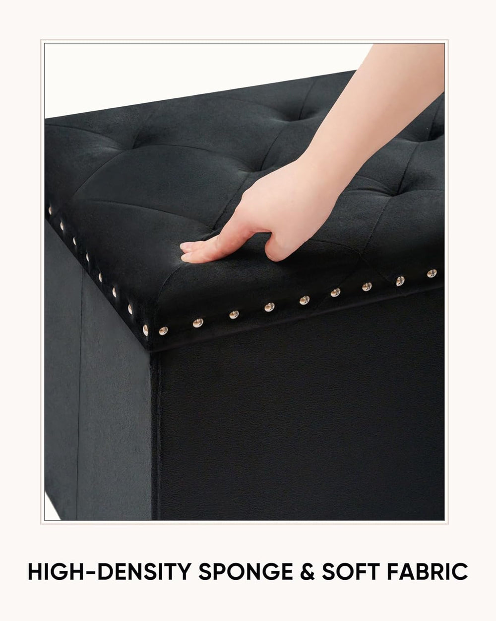 Velvet Storage Ottoman Bench, 43.3" Upholstered Tufted Ottoman with Stor...