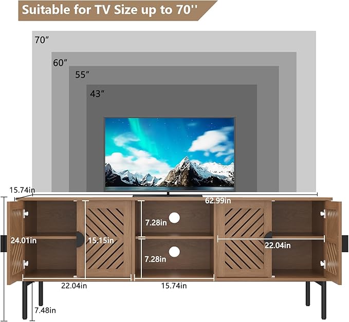 ARTPOWER 63" Modern TV Stands for Living Room, Long Entertainment Center with Storage, TV Console for 55 60 65 70 Inch TV, Bedroom TV Cabinet with Doors, Wood Media Console, Television Stand, Wood