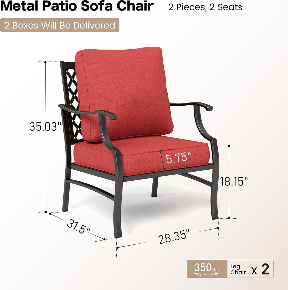SUNSHINE VALLEY Metal Patio Chair Set of 2 with 5.75" Extra Thick Cushio...