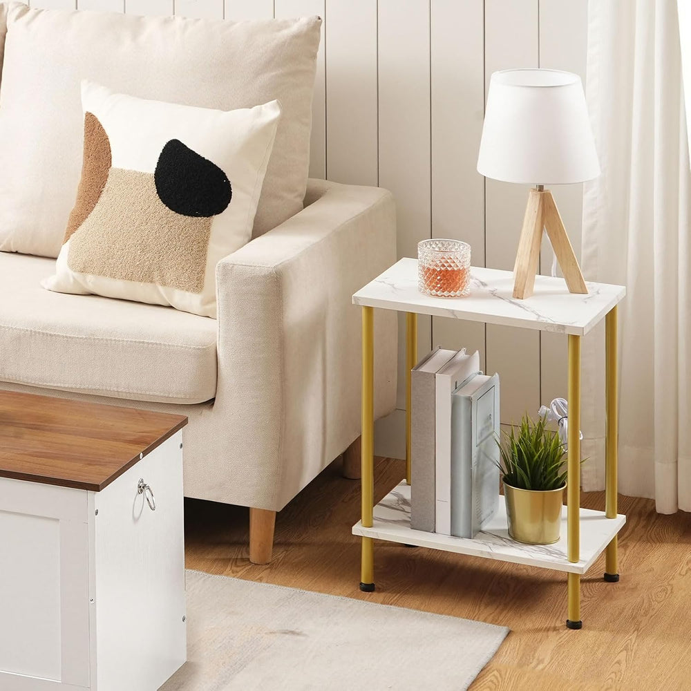 HOOBRO End Table, Small Side Table, Nightstand with 2-Layer Storage Shelves, ...