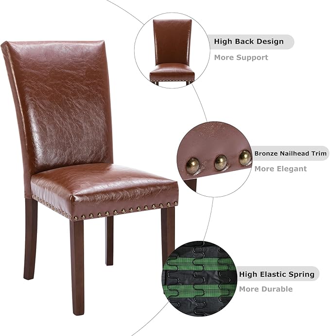 COLAMY Upholstered Parsons Dining Chairs Set of 4, PU Leather Dining Room Kit...