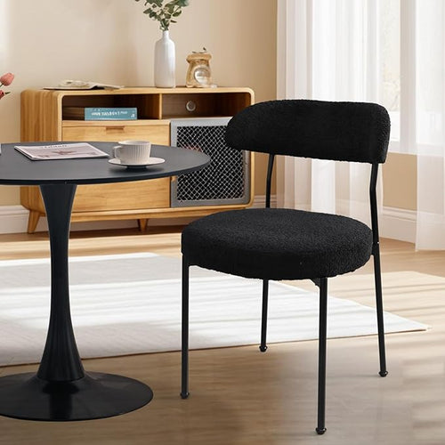 3-Pieces 31.5" Round Dining Table Set for 2, Black Dining Table & Boucle Upholstered Dining Chairs Set of 2 for Kitchen Dining Room Apartment Small Space(All Black Chairs)
