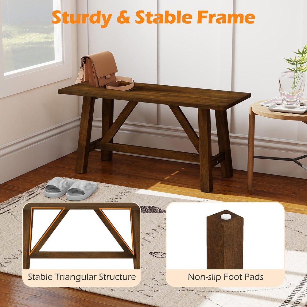 Giantex 38" Wooden Dining Bench, Farmhouse Entryway Bench with Rubber Wo...