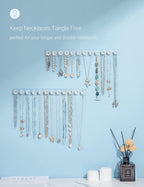 Mymazn 2 Pack Acrylic Necklaces Holder Hanging Jewelry Organizer Wall Mounted Necklace Hangers with 12 Hooks, Clear Jewelry Hangers for Necklace Organizer for Girls Women, Necklace Hooks for Wall
