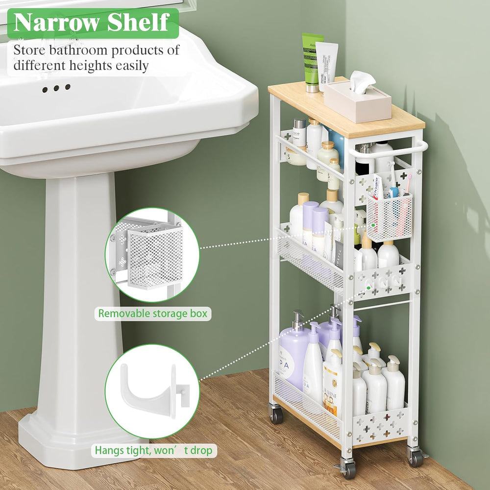 4 Tier Slim Rolling Cart Bathroom Organizer and Storage with Wheels | Narrow ...