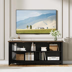 ChooChoo Farmhouse TV Stand for TVs up to 55 Inch, Modern Entertainment Center with 4 Open Shelves & Built-in Cable Holes, Media TV Console for Living Room, Bedroom, Black