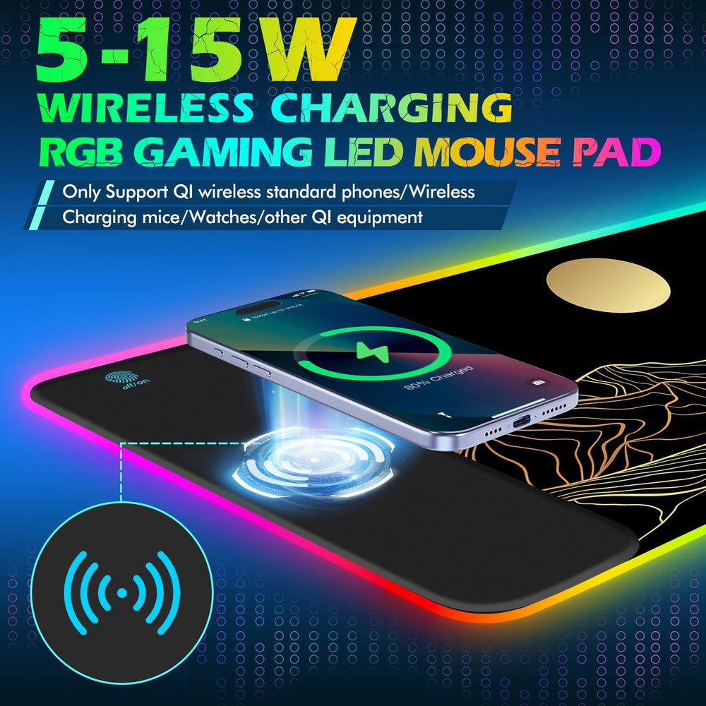 ToLuLu RGB Wireless Charging Gaming Mouse Pad, 7.5/10/15W 10 Light Modes LED ...