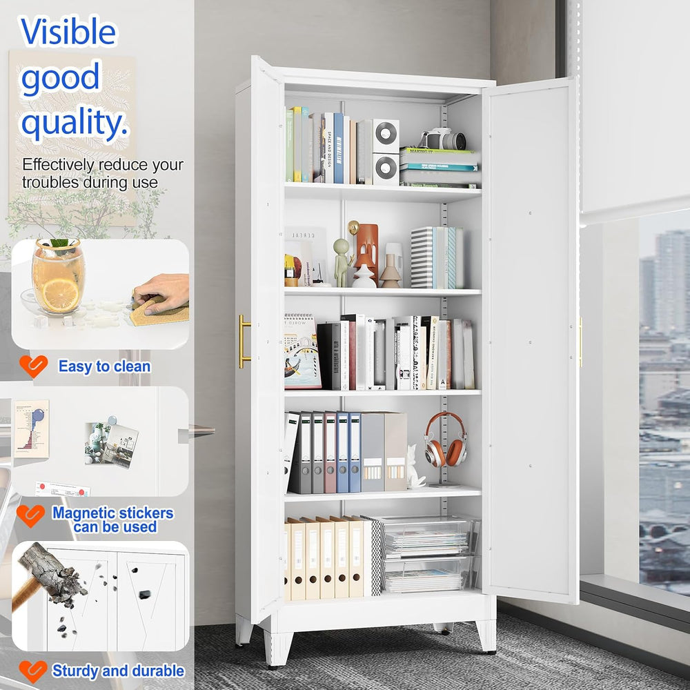 GAIOUS 71" Tall Kitchen Pantry Cabinet,Metal Storage Cabinet White Cupbo...