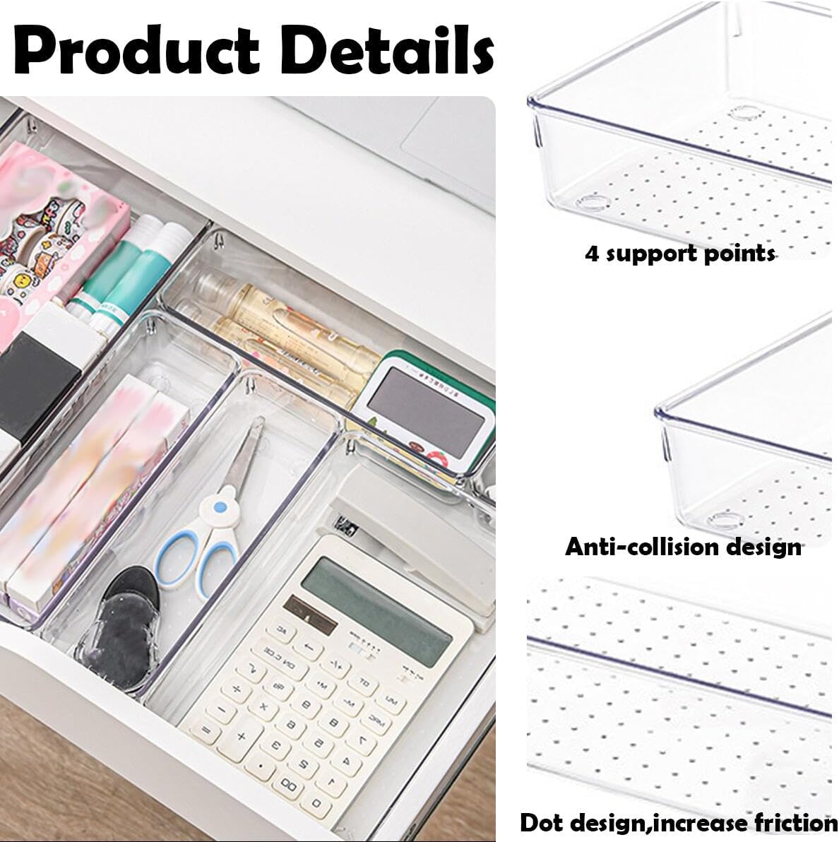 6 Pack Clear Drawer Organizer Trays Plastic Drawer Organizers Set 15 x 6 x 2 Inch Desk Drawer Divider Storage Bins Stackable Drawer Organizer Trays for Dresser Makeup Kitchen Office