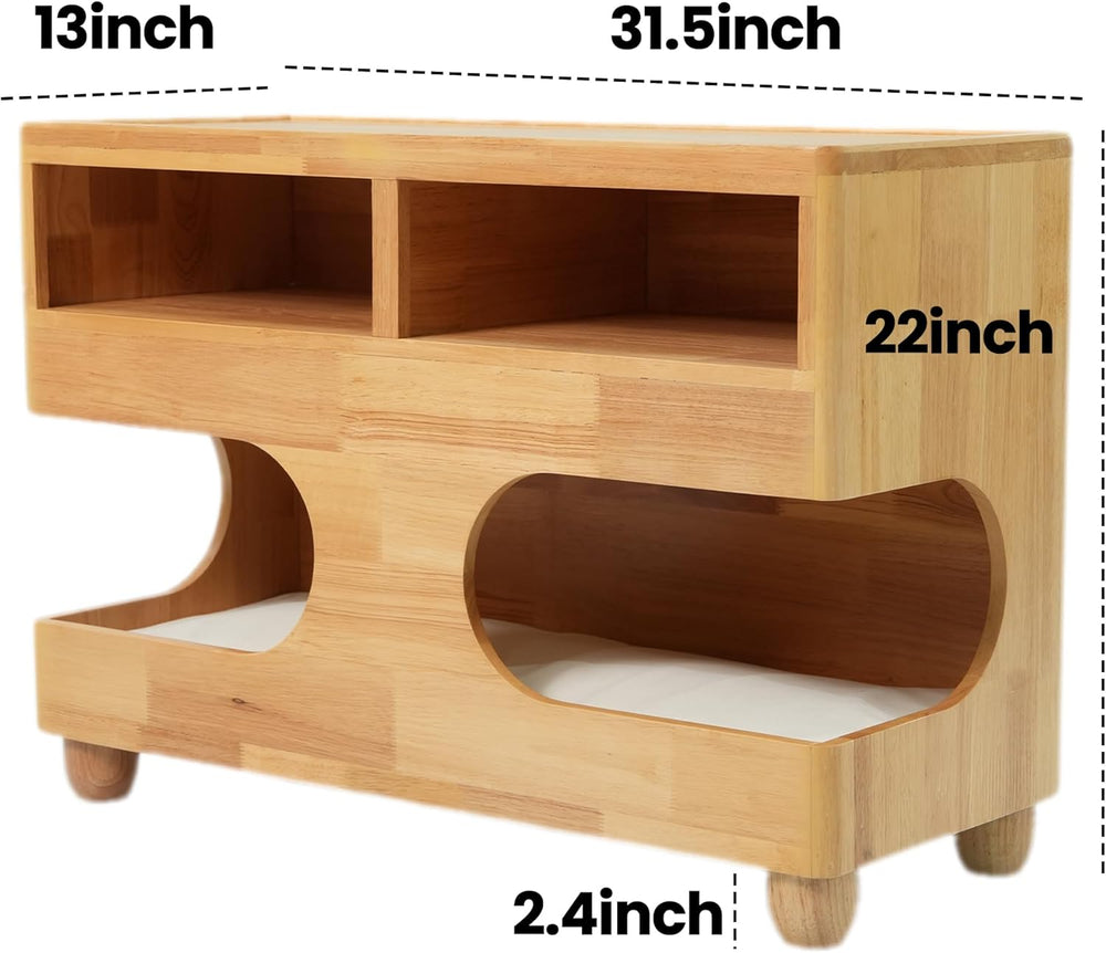 Brelice Sofa Armrest Side Table with Hidden Cat Bed and Storage, Chenille Cou...