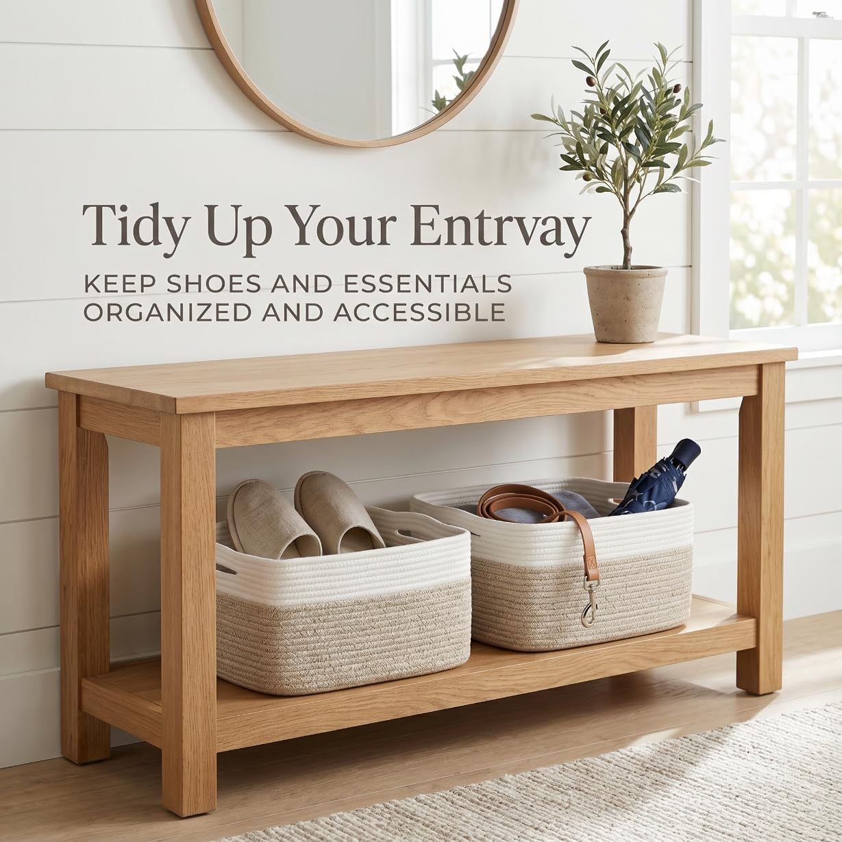 Large Storage Basket for Shelves 16.8”x13”x7.5”2 Pack | Large Baskets for Storage, Soft Cotton Rope Woven Baskets for Shelves, Closet, Laundry, Bathrooms, Blanket, Clothes, Closet