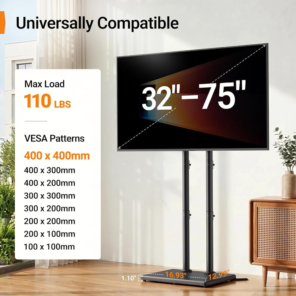 Perlegear Universal Floor TV Stand for 32–75" TVs up to 110 lbs, Height-...