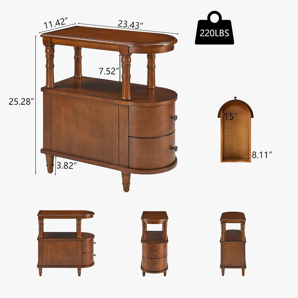 Narrow End Side Table With 2 Drawers and Storage Shelf, Slim Side Tables, Far...