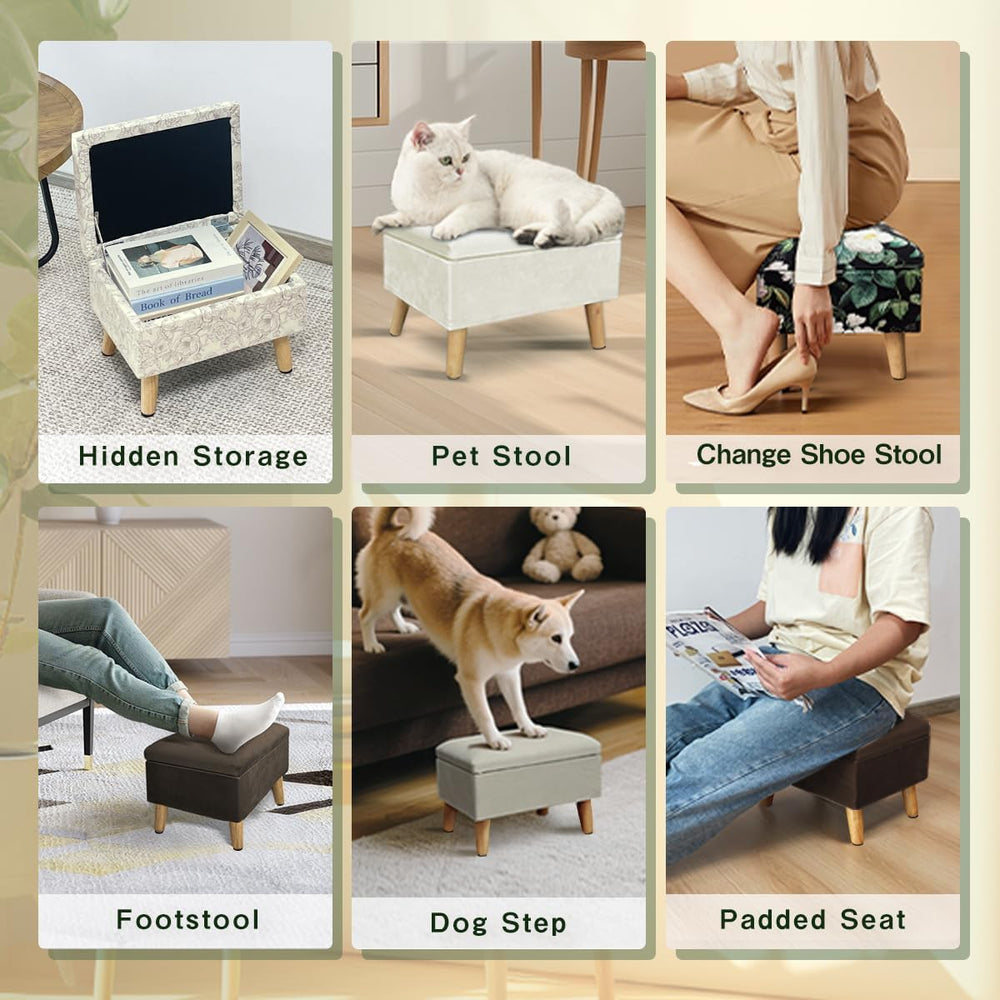 lumizone Small Ottoman with Storage Foot Rest Foot Stool Print-Beige | Padded...