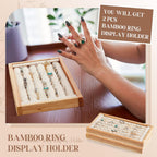 Novabright 2 Pcs Bamboo Ring Holder Bamboo Ring Display Stand 5 Slot Rings Display Tray Jewelry Storage Tray Organizer for Rings Earrings Selling Retail Stores Home Exhibitions