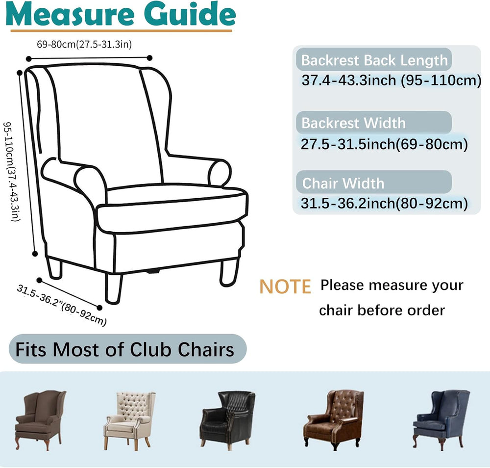 Wing Chair Slipcover, 2-Piece Printed Wingback Chair Cover
