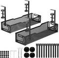 2Pack Under Desk Cable Management Tray, No Drill Mesh Desk Cable Tray, Wire Management Tray Cable Management Rack, Wire Organizer and Cable Management Box (Black)