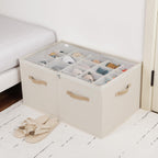 Shoe Organizer for Closet, Foldable Shoe Box with Adjustable Dividers and Clear Cover, Space Saving Shoe Storage Organizer Cabinet with Reinforced Handles, Fits 20 Pairs, Beige TP10Y