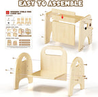 Lehoo Castle Montessori Weaning Table and Chair Set for Toddler Age 1-3, Adjustable Height Wooden Baby Activity Furniture for Self-Feeding, Drawing, Learning and Play