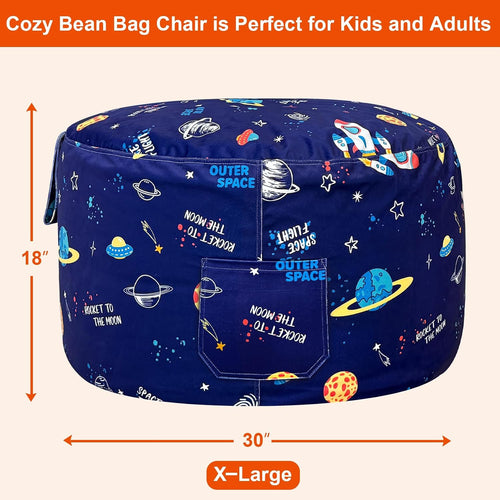 2.5 Ft Space Bean Bag Chair for Kids with Memory Foam Filling, Bean Bag Chair with Soft Velvet Cover, Sofa Couch for Living Room, Birthday Gift for Boys Girls, X-Large