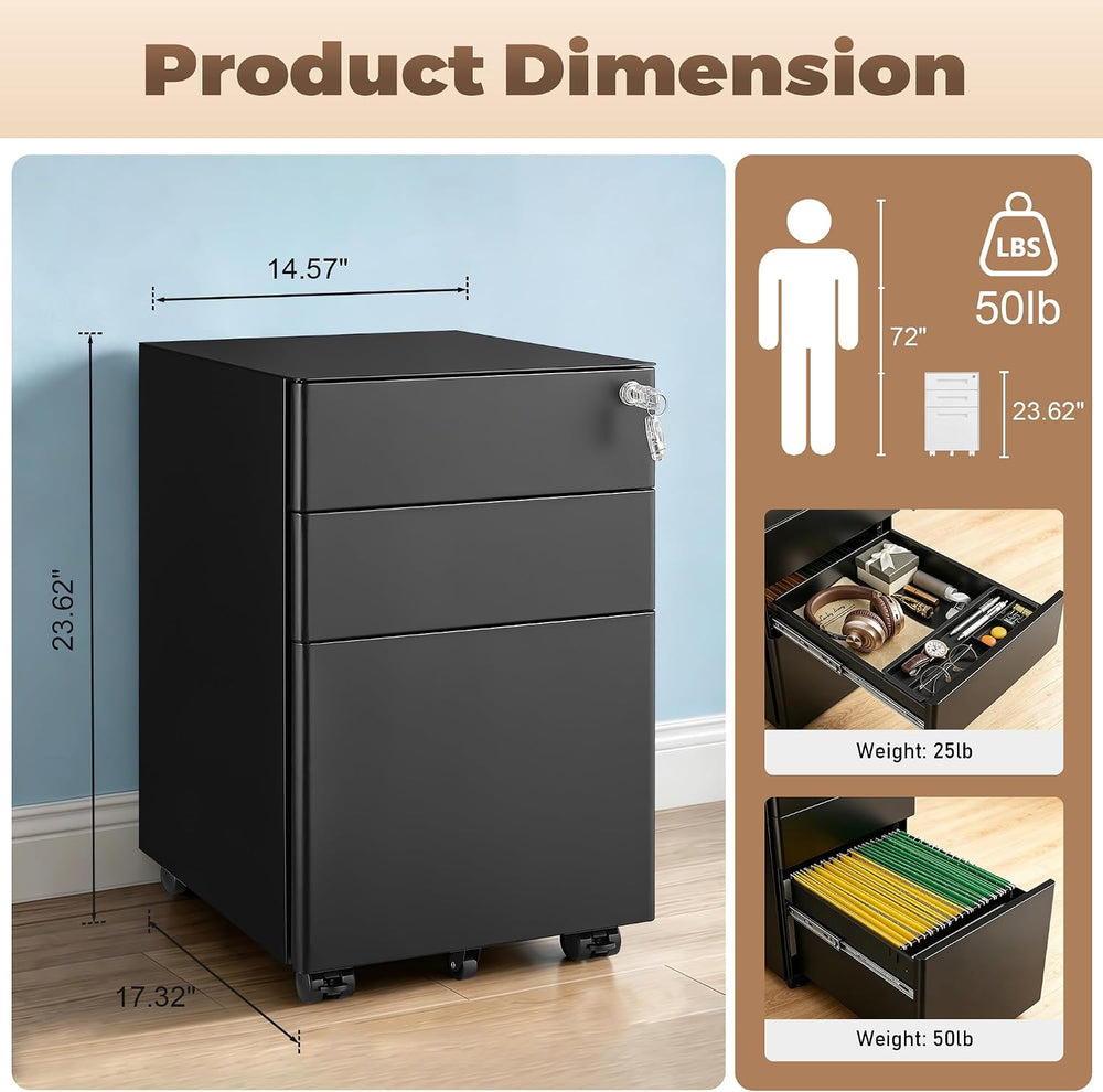 Approgreent Fully Assembled 3 Drawer File Cabinets for Home Office | Lockable...