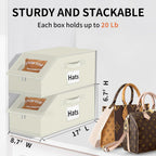 Hat Organizer for Baseball Caps - 2PCS Stackable Storage with Clear Window Lid, Flip-Top Access, Space-Saving Hat Box for Closet, Breathable Fabric (beige)