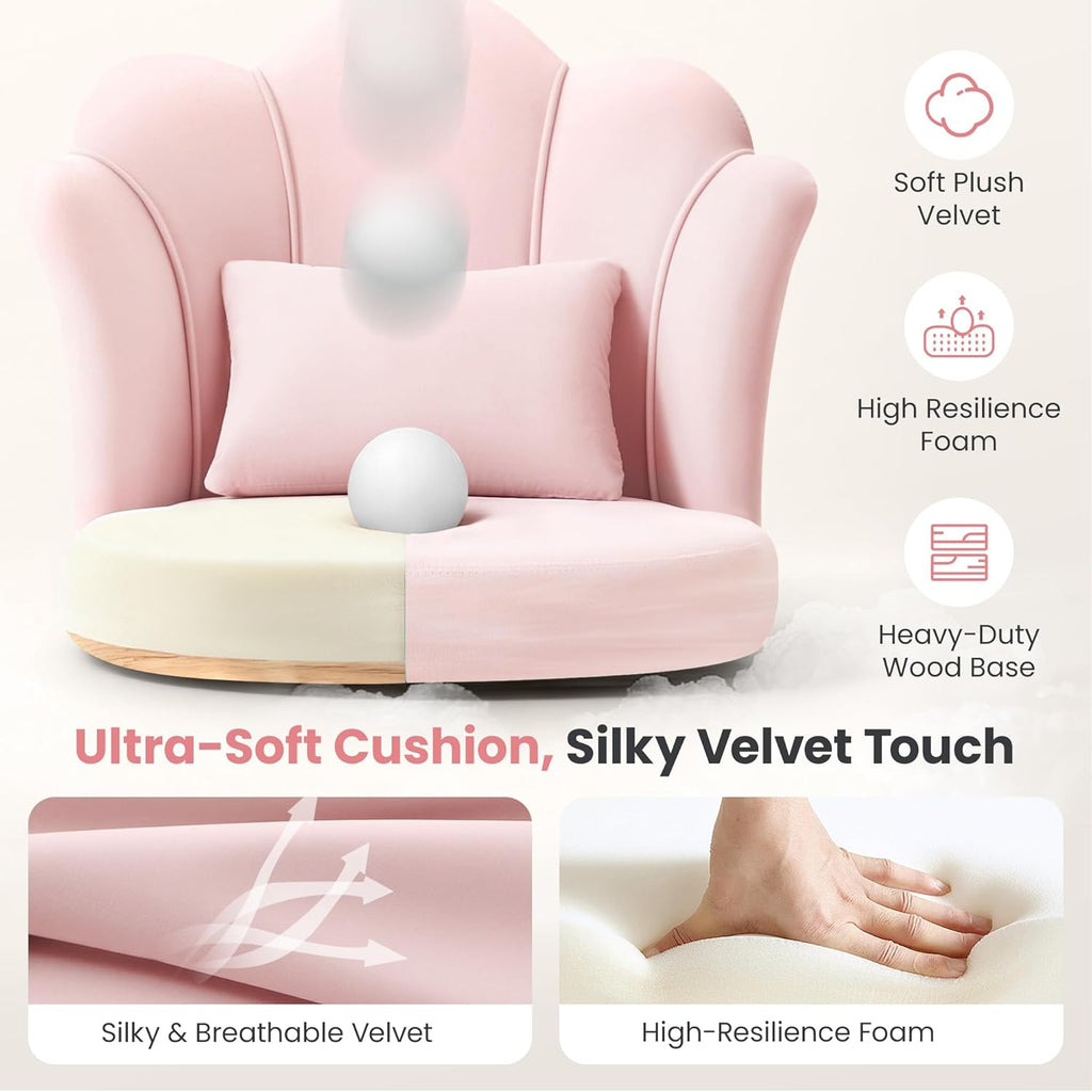 BestGlory Petal Makeup Vanity Chair with Back, Flower Chair Comfy No Wheels for Girls Women, Makeup Chair with Golden Metal Legs & Lumbar Pillow for Living Room/Makeup Room/Bedroom/Home Office - Pink