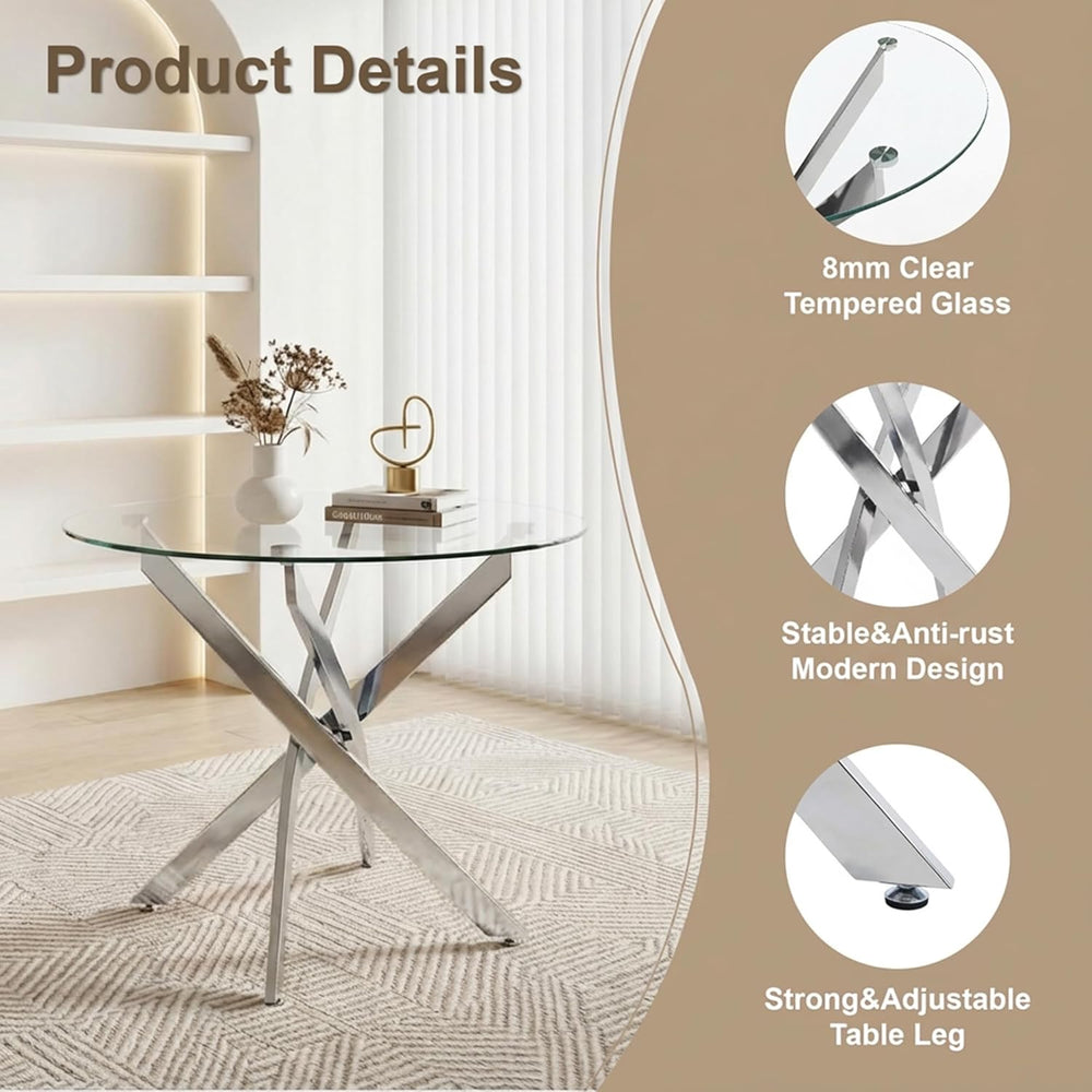 Round Glass Dining Table Set for 4, Modern Kitchen Table Chairs Set of 4, 35&...