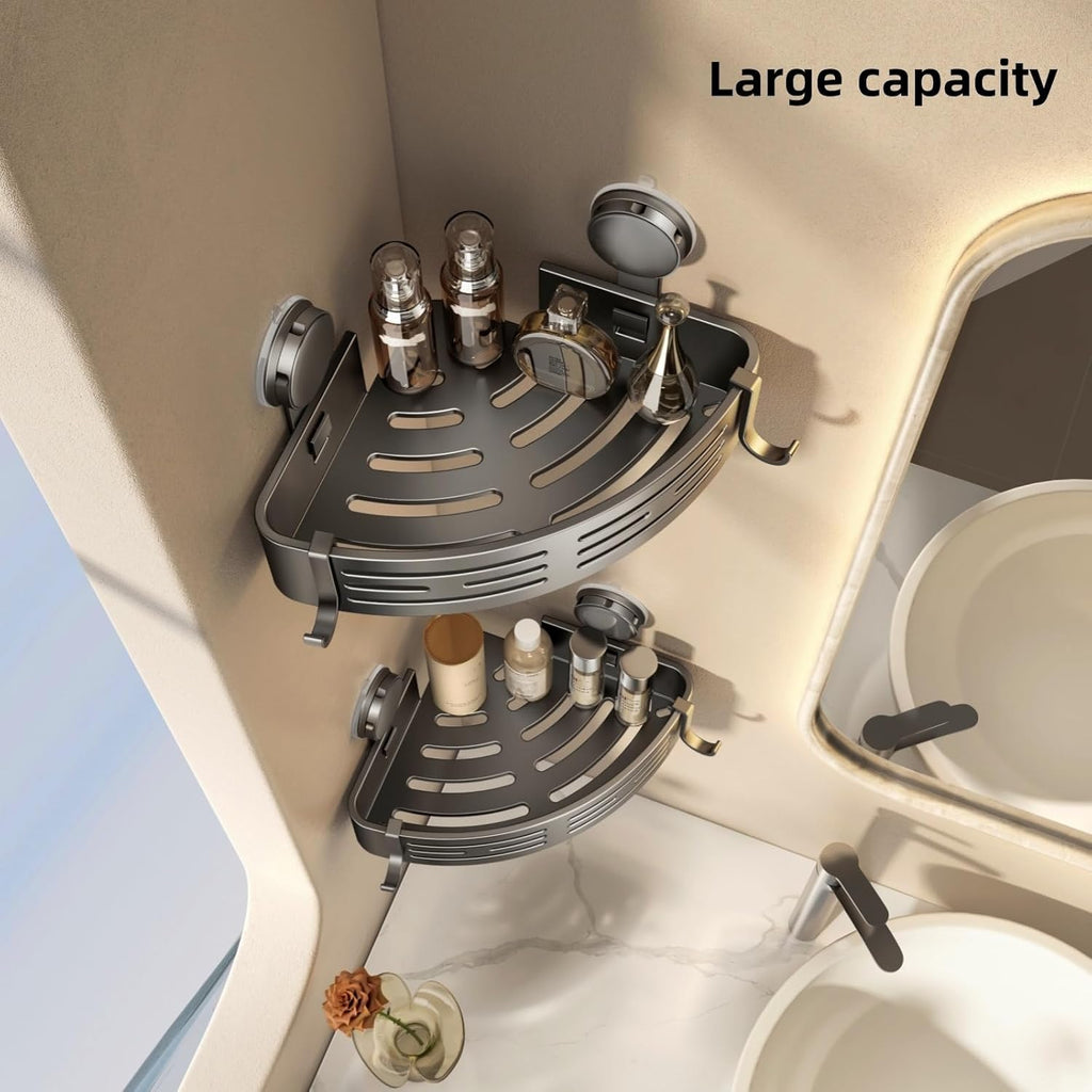 VOLPONE Shower Caddy Corner Suction Cup Shelf Corner No Drilling Bathroom Shower Organizer Storage Rack Adhesive (3-Pack, gray)