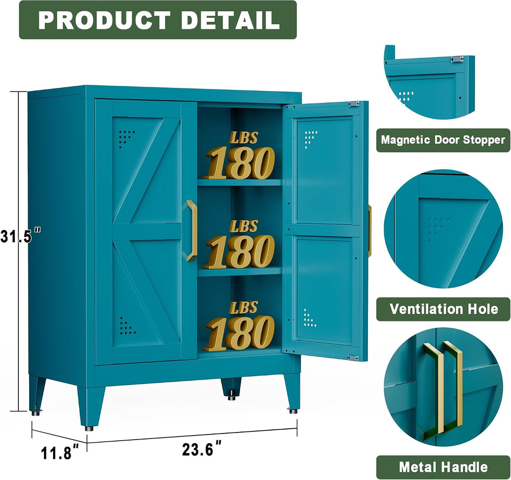32" Metal Bathroom Storage Cabinet,Floor Storage Cabinet with 2 Doors an...
