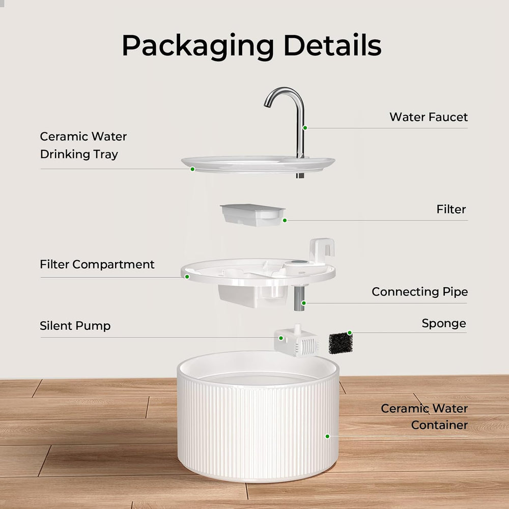 Voluas 2.2L Ceramic Cat Water Fountain, Pet Drinking Fountain with 1 Filter