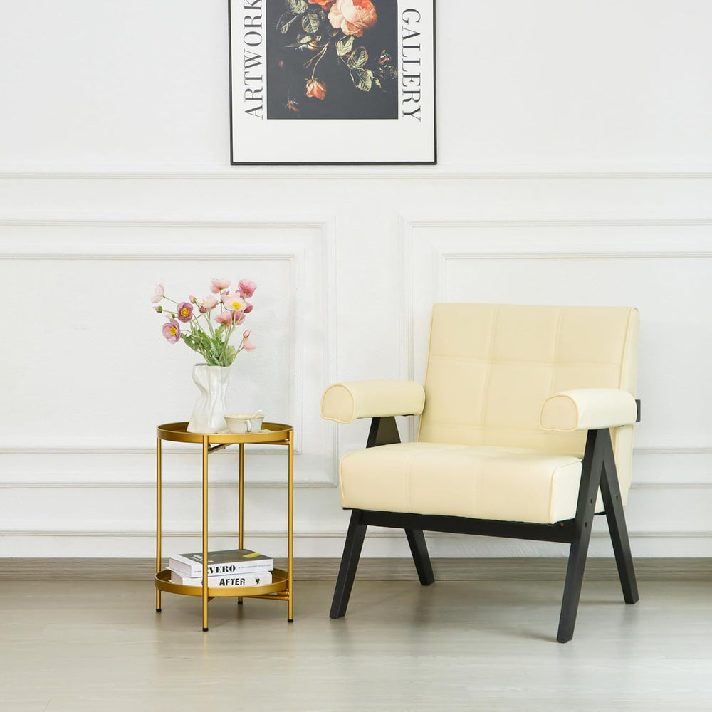 2-Tier Round End Side Table, Small Metal Side Table with Removable Tray, Fold...