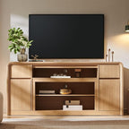 Modern TV Stand for 80 Inch TVs, 32"Tall Entertainment Center w/Storage Cabinet& drawers, Media Console Cabinet w/Soundbar &Adjustable Shelves for Living Room, Curved Profile Design, 70 inch (Natural)