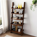 5-Tier Ladder Shelf Bookcase, Walnut Wooden Leaning Bookshelf | H 55.1" Ladder Bookshelf Space-Saving, Freestanding Storage Rack, Plant Ladder indoor for Living Room, Home Office, Bedroom