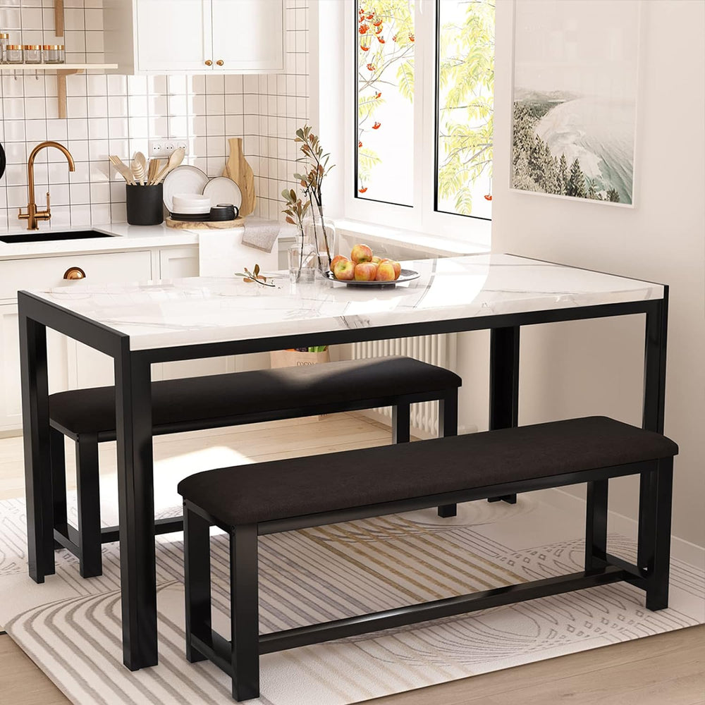 Dining Room Table Set with 2 Benches, Dining Table Set for 4-6, Dinner Table ...