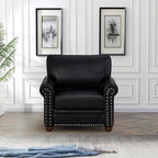 Faux Leather Accent Chair,35" W Upholstered Mid Century Modern Armchair with Rivet Rolled Arm,Deep Seat Comfy Single Sofa Chair for Living Room,Bedroom,Apartment,Office(Black)