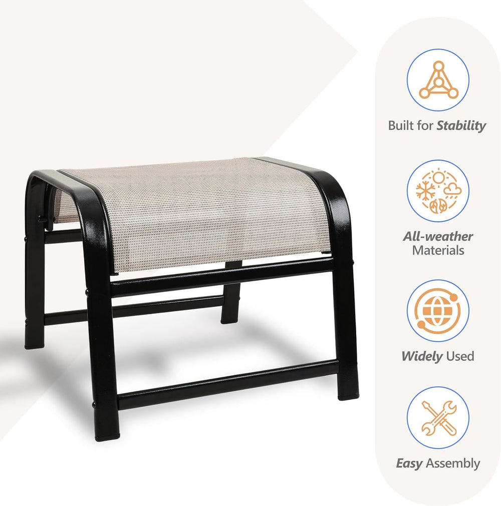 Patio Outdoor Footstool 2 Set, Sturdy Textile Stackable Ottoman Small Seat fo...