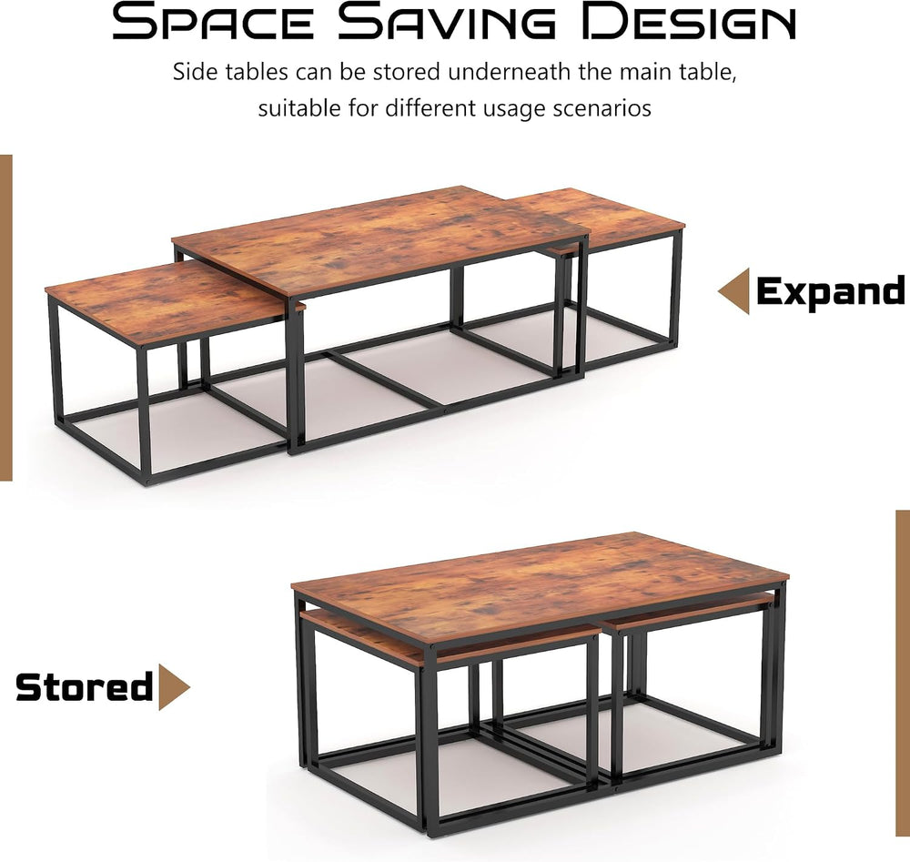 Nesting Coffee Tables,3 Piece Living Room Coffee Table,Industrial Rectangular...